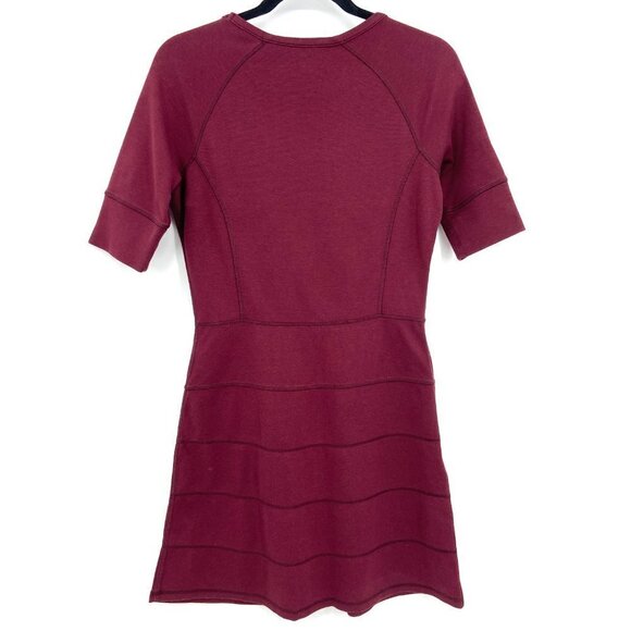 ATHLETA Strata Burgundy Fit & Flare Short Sleeve Stretch Mini Dress Size XS - Picture 2 of 8